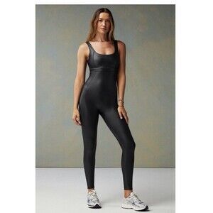 Fabletics Khloe Kardashian Motion365+ Shine Jumpsuit Women's L Black New